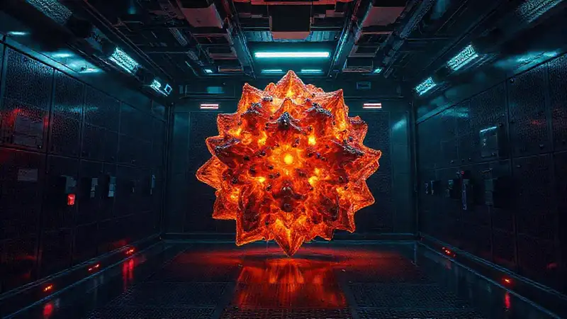 Cristal fractal brillante en ambiente de seguridad