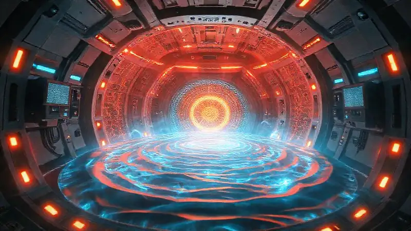 Núcleo energético misterioso en cámara futurista