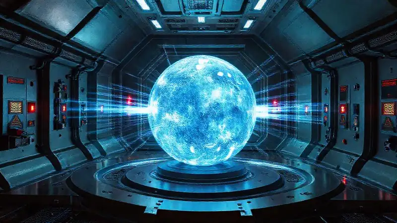 Esfera cristalina energética en laboratorio futurista segura