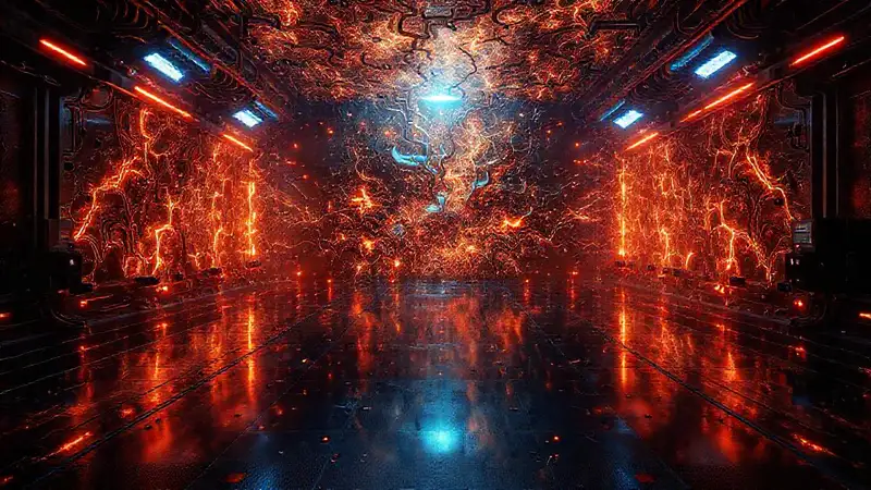 Patrón fractal metálico, energía inestable y peligrosa