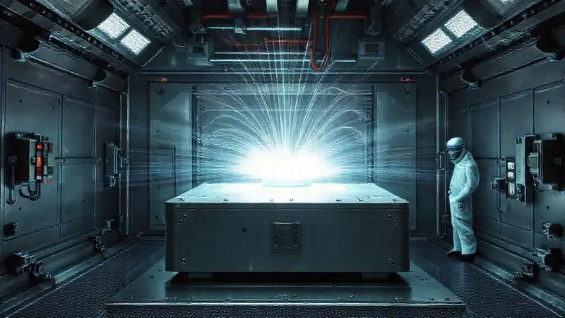 Dispositivo electromagnético misterioso en ambiente futurista