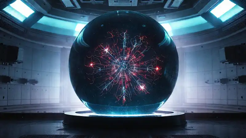 Esfera cristalina brillante con patrones electromagnéticos