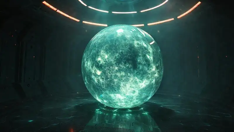 Material misterioso y surreal en cámara futurista