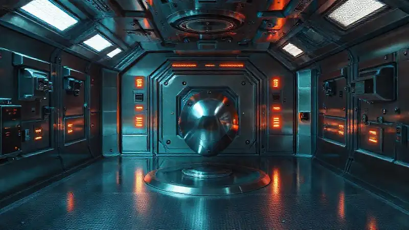 Sala segura con objeto misterioso y tecnología avanzada
