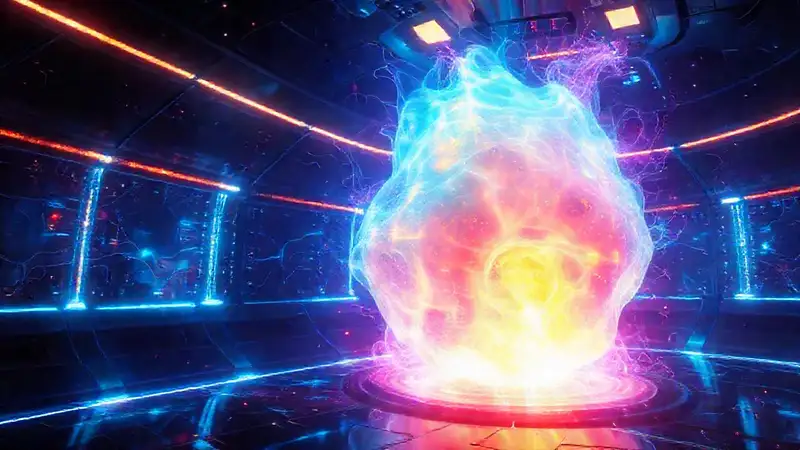 Cápsula futurista con energía y colores vibrantes