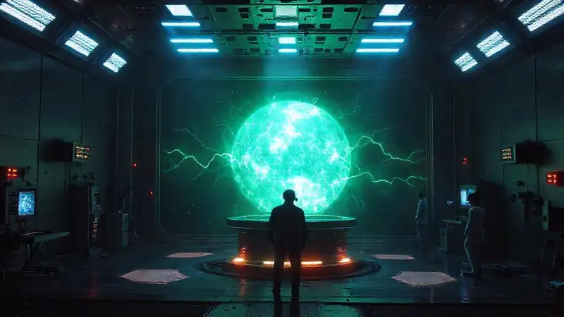 Cuerpo de energía misteriosa en contención futurista