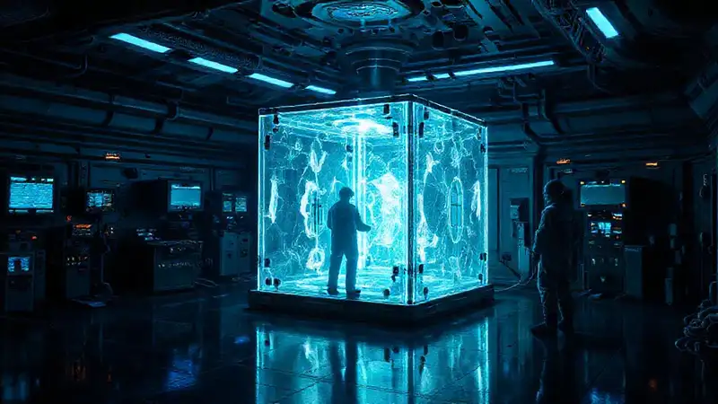 Laboratorio futurista con cristal y tecnología avanzada