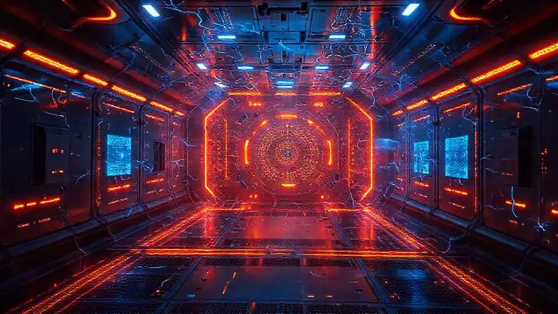 Campo de energía en cámara futurista peligrosa