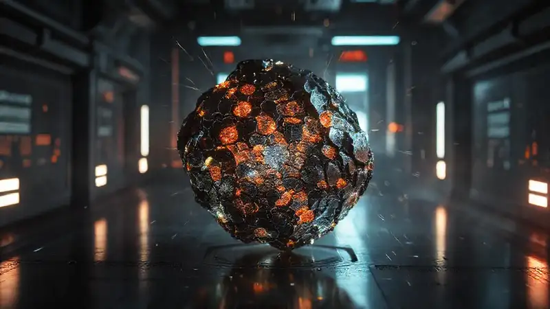 Fragmento metálico brillante en entorno futurista