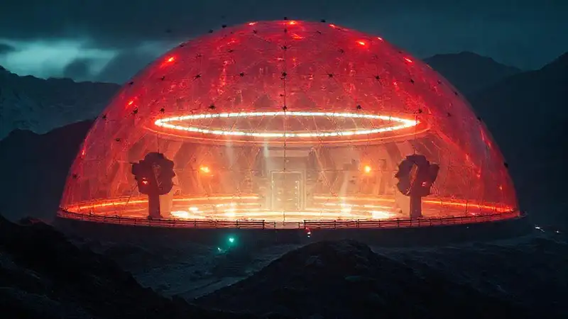 Domo misterioso y futurista en montaña remota