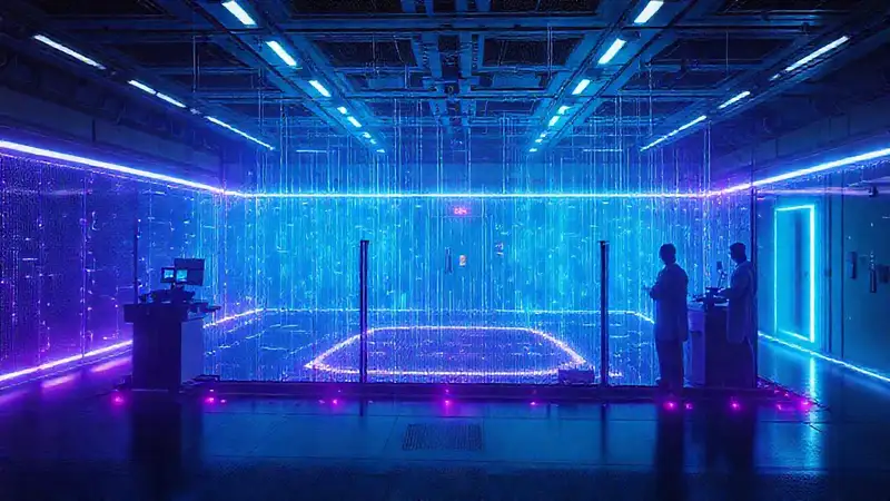Zona segura con campo electromagnético y vigilancia futurista