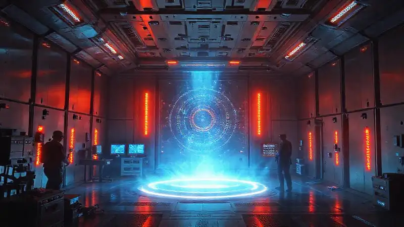Sala segura científica con vibrante campo electromagnético