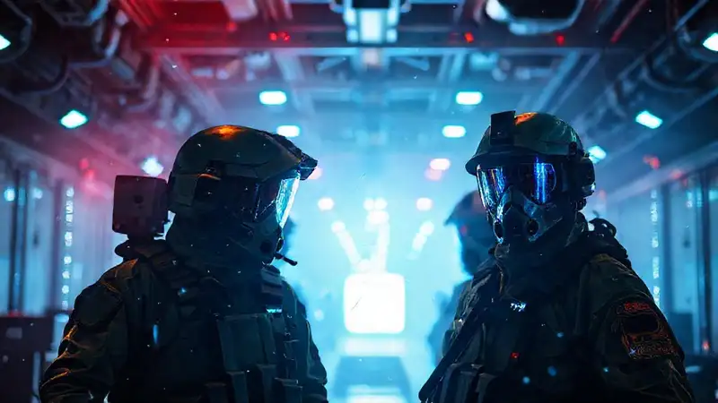 Escena futurista de alta seguridad y radiación