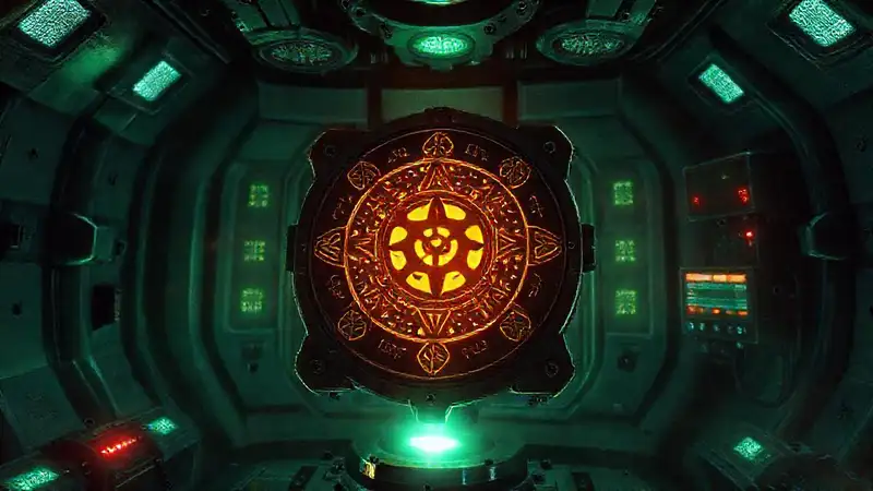Dispositivo misterioso en contención futurista