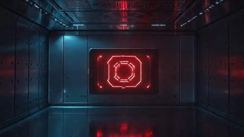 Objeto rectangular misterioso en contención futurista