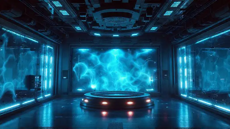 Laboratorio futurista con campo electromagnético misterioso