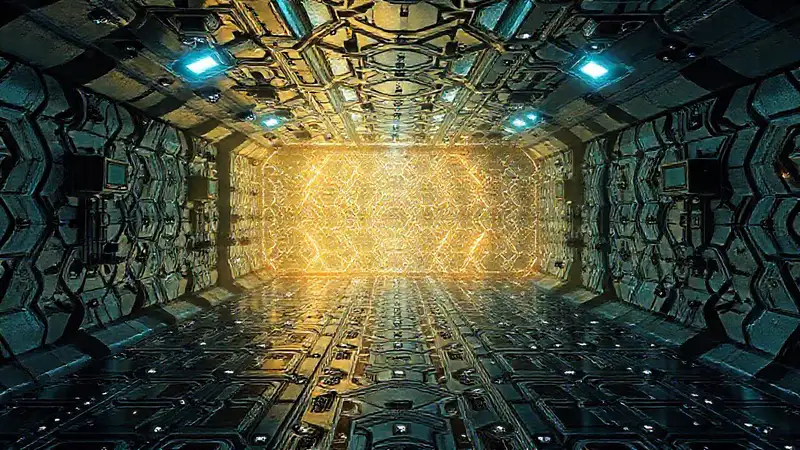 Patrón geométrico en sala futurista segura