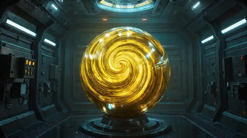 Esfera metálica luminosa en cámara de alta seguridad
