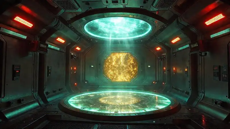 Campo de energía misterioso en cámara futurista