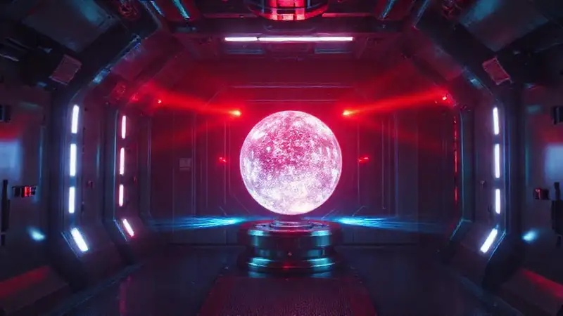 Esfera luminosa en contenedor futurista seguro
