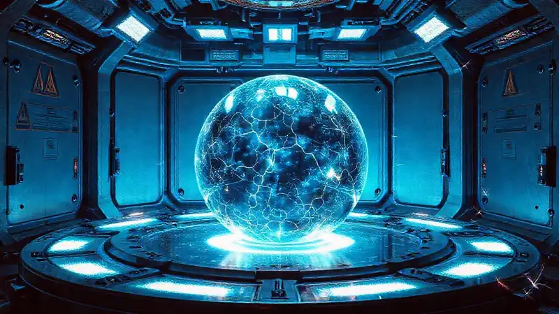 Esfera electromagnética en contención futurista segura