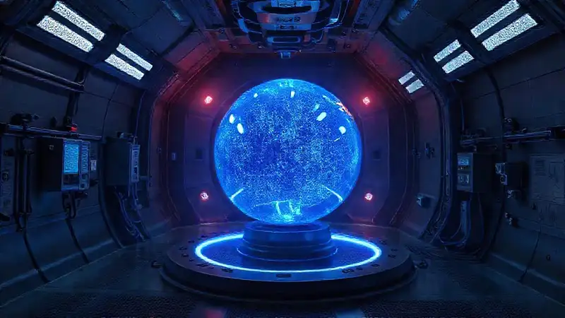 Esfera luminosa en laboratorio seguro y misterioso