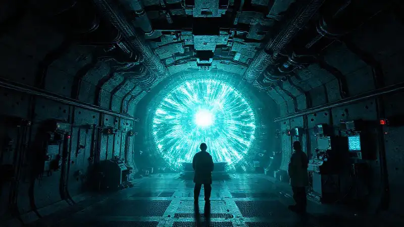 Cámara subterránea con tecnología futurista y tensión