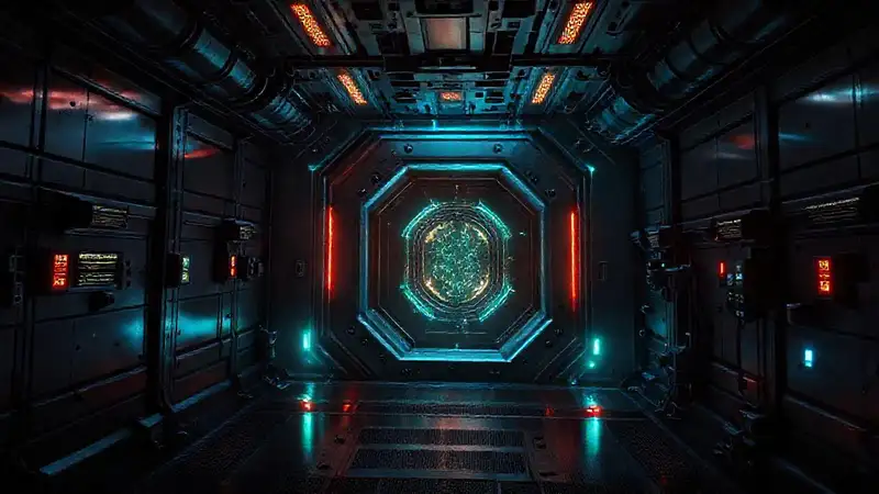Portal futurista y peligroso con contención tecnológica