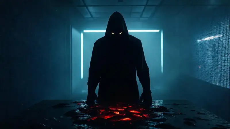 Figura misteriosa en entorno seguro y oscuro