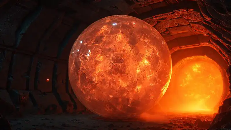 Estructura misteriosa en cámara subterránea futurista