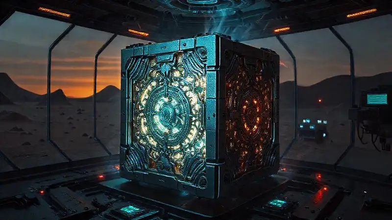 Cubo metálico fractal en contención misteriosa