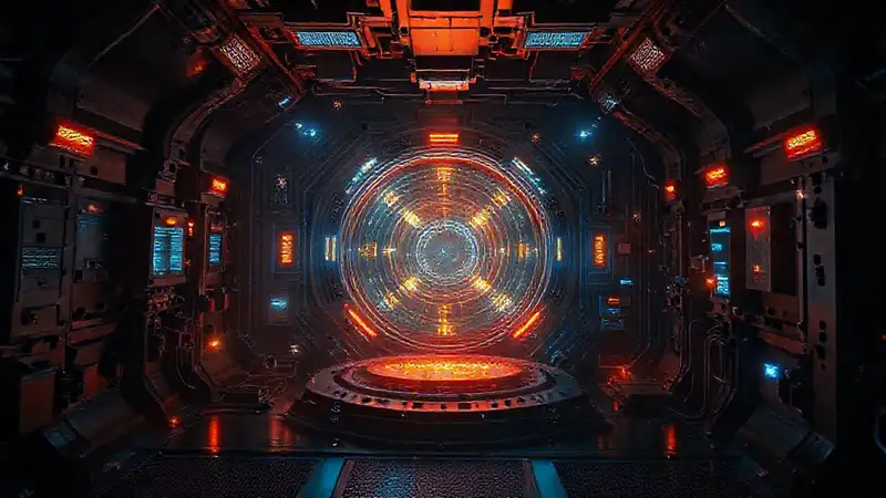 Núcleo energético misterioso en entorno futurista seguro