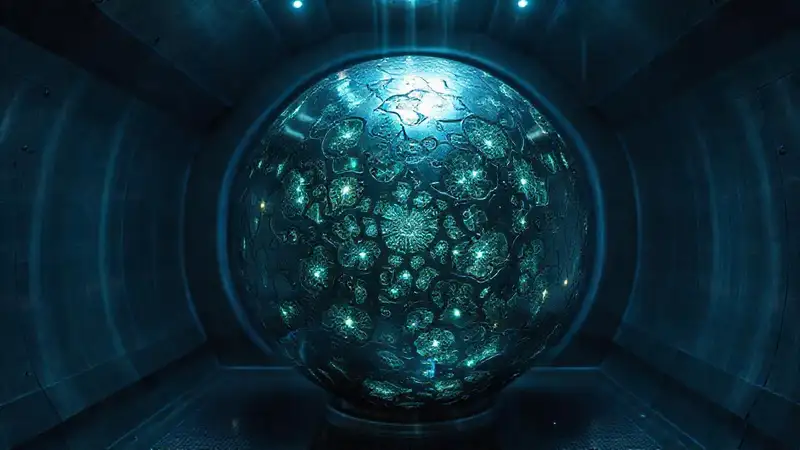 Esfera metálica misteriosa en cámara contenida