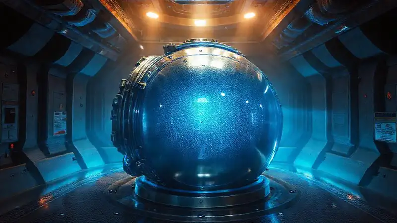 Cilindro metálico brillante en entorno futurista