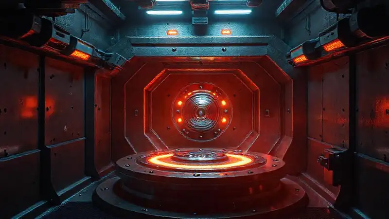 Cámara sellada con dispositivo misterioso brillante