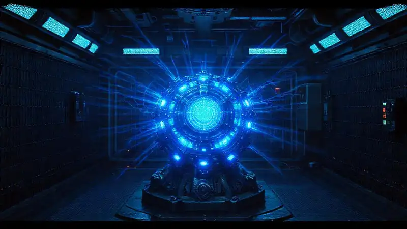 Artefacto metálico misterioso en laboratorio futurista