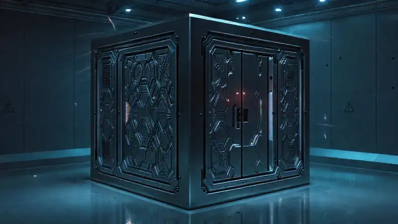 Cubo futurista en cámara de alta seguridad