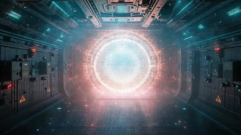 Campo de energía metálico en sala de contención