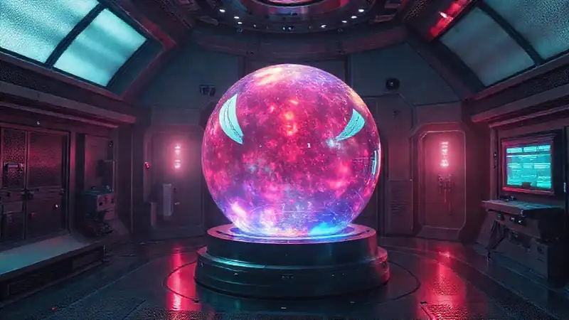 Esfera luminosa secreta en ambiente futurista