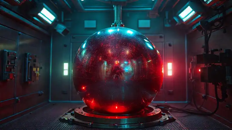 Esfera metálica misteriosa en contención sofisticada
