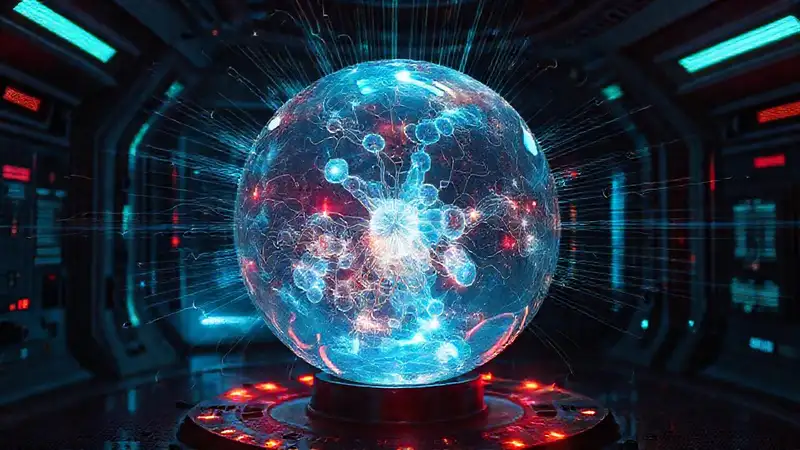 Esfera cristalina luminosa en entorno futurista