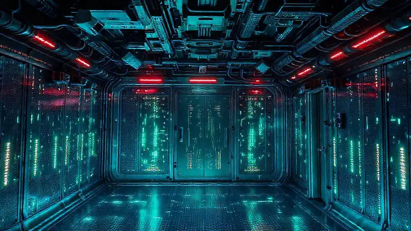 Cámara futurista con energía y ambiente misterioso