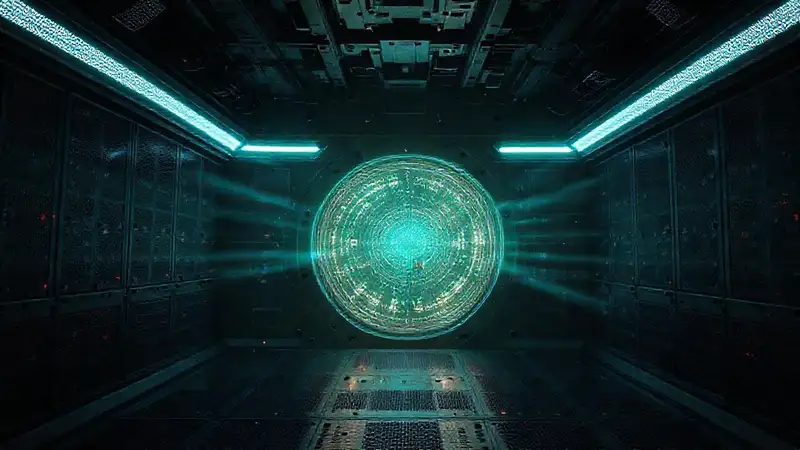 Portal misterioso en sala de alta tecnología