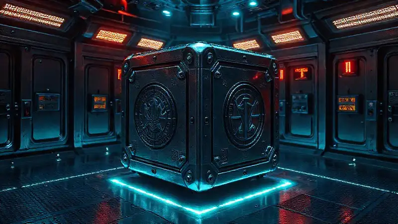 Objeto metálico misterioso en contención futurista
