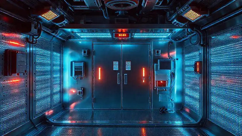 Cámara de contención tecnológica con advertencias luminosas