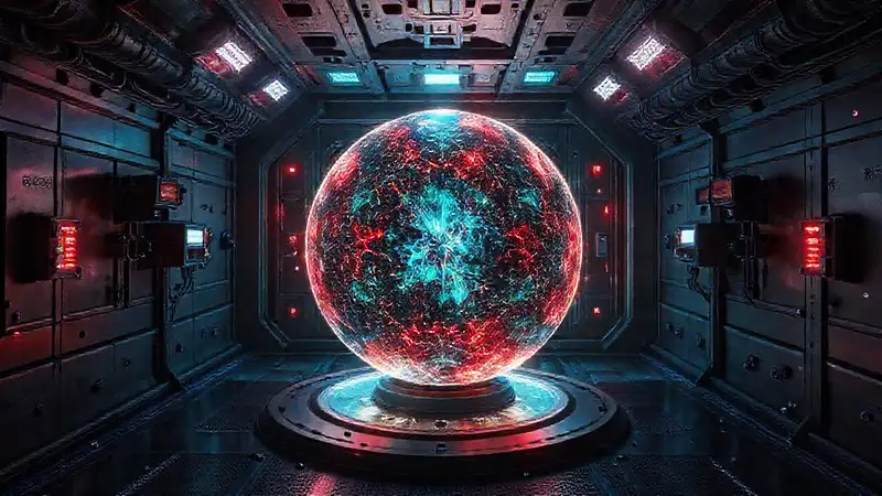 Esfera energética en contenedor futurista y seguro