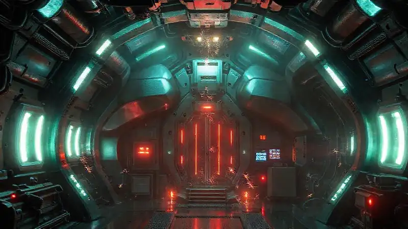 Estructura futurista con luces y sombras intensas