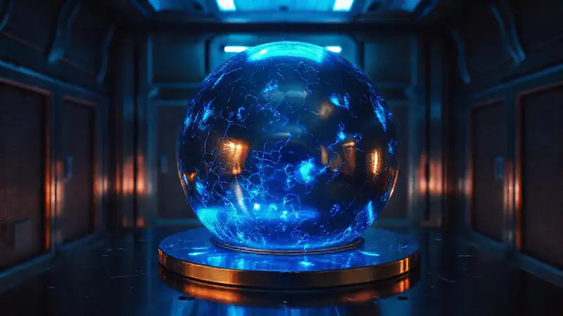 Estructura metálica brillante en entorno futurista