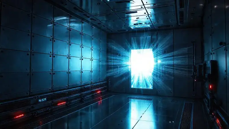 Estructura metálica futurista con energía y protección