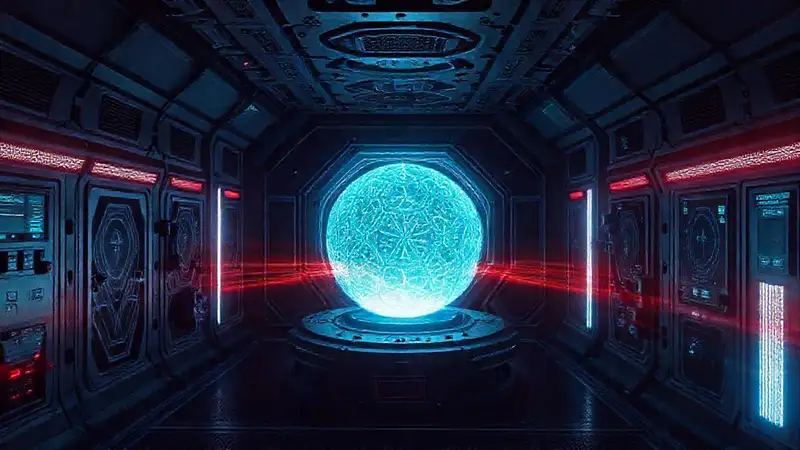 Sala segura con esfera luminosa y tecnología avanzada